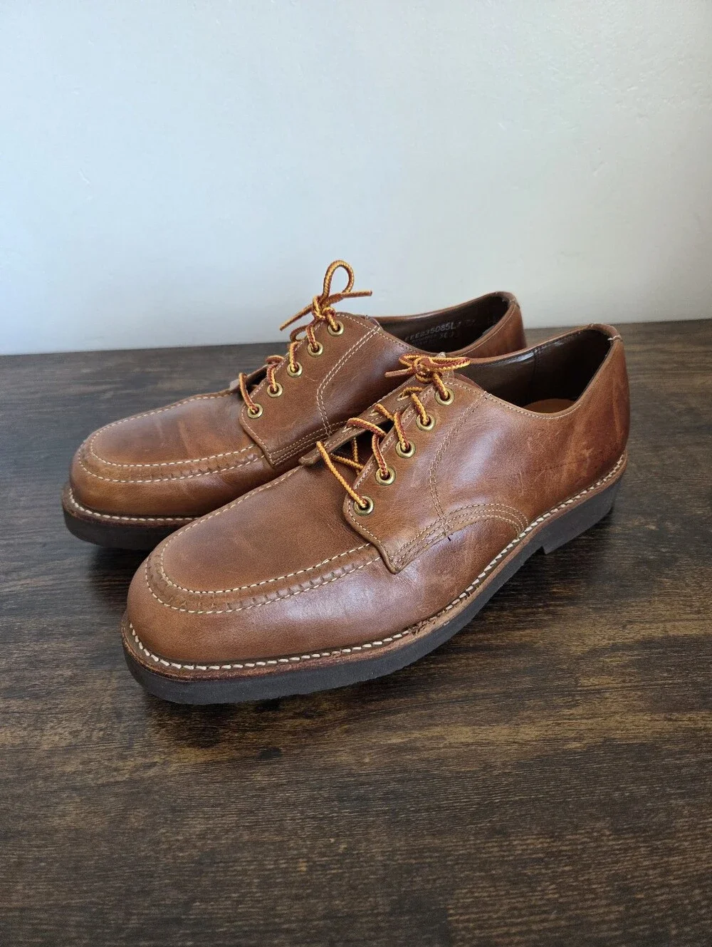 Vintage Leather Shoes Men Oxford Derby Lace Up Brown Cognac Preppy Heritage 8.5